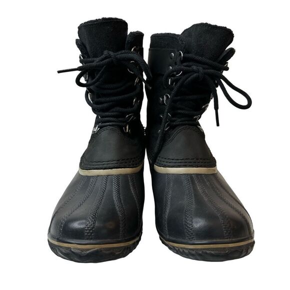 Sorel Fancy Lace II Black Oiled Suede Leather Winter Snow Duck Boots Size 10 - Picture 9 of 16